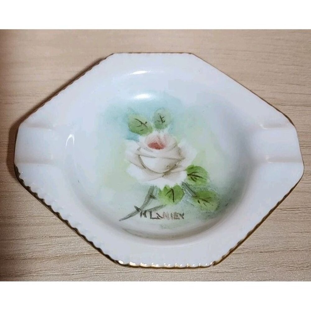 Vintage Bone China Rose ASHTRAY Ash TRAY Vanity Ladies Theatre Gift Wedding Ring - Picture 2 of 5